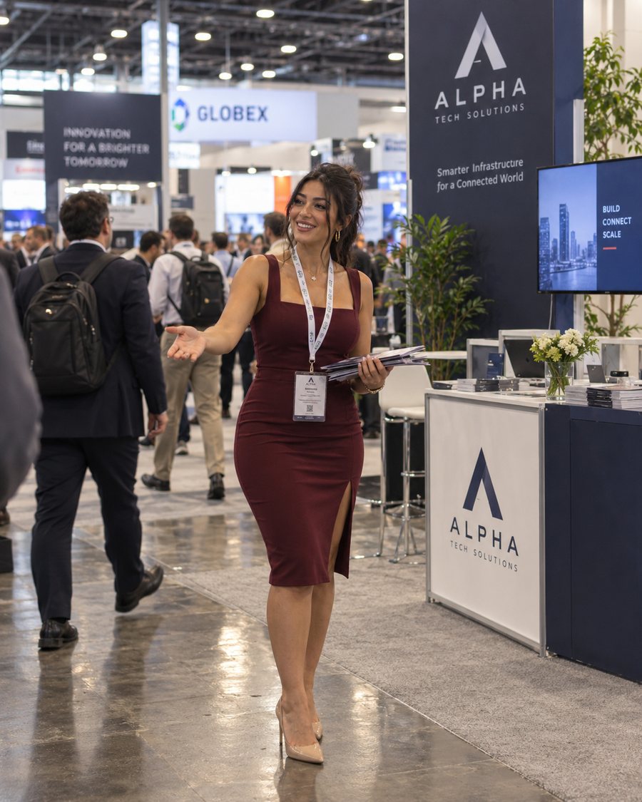 Leila, booth host, speaks English and Arabic